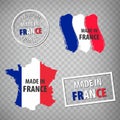 Made in the France rubber stamps icon isolated on transparent background. Manufactured or Produced in French Republic. Royalty Free Stock Photo